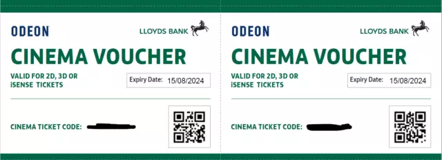 6x Club Lloyds Odeon Cinema Tickets - For 2D, 3D, iSense (Expiry: 15/08/2024)