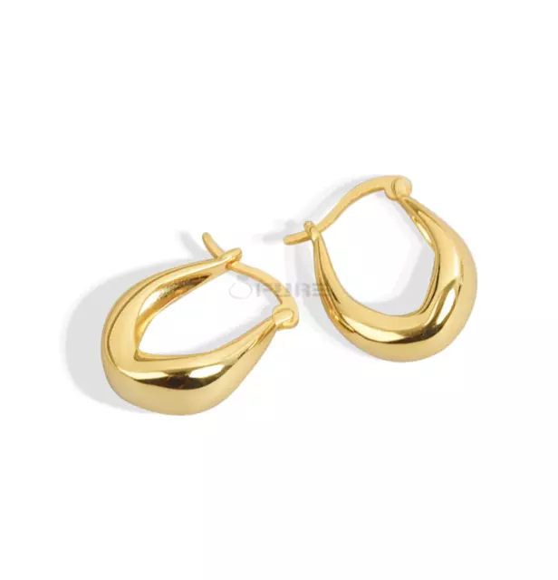 Trendy 925 Sterling Silver Filled Thick Chunky Huggie Gold Silver Hoop Earrings