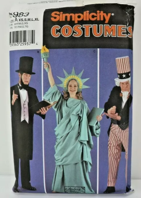 Simplicity 5983 Costumes Abe Lincoln Statue Liberty Uncle Sam Patriotic A XS-XL