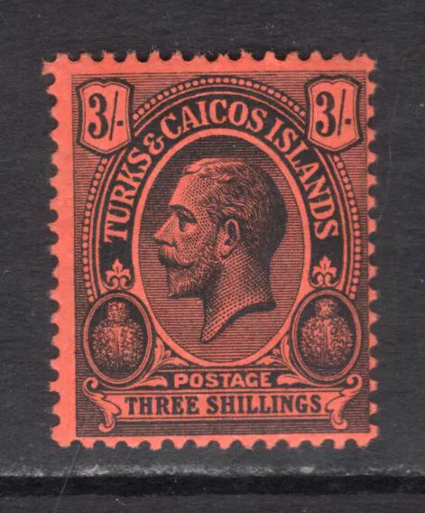 M22395 Turks & Caicos Islands 1913 SG139 - 3/- black/red