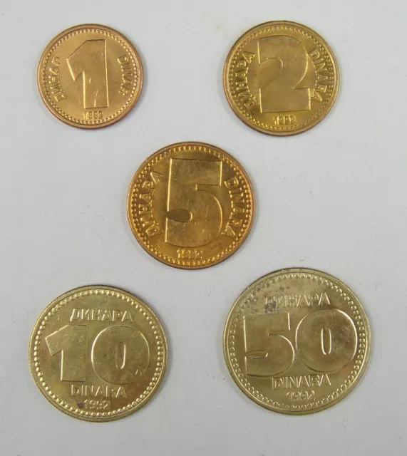 Yugoslavia Coins Set of 5 Pieces 1992 Almost UNC