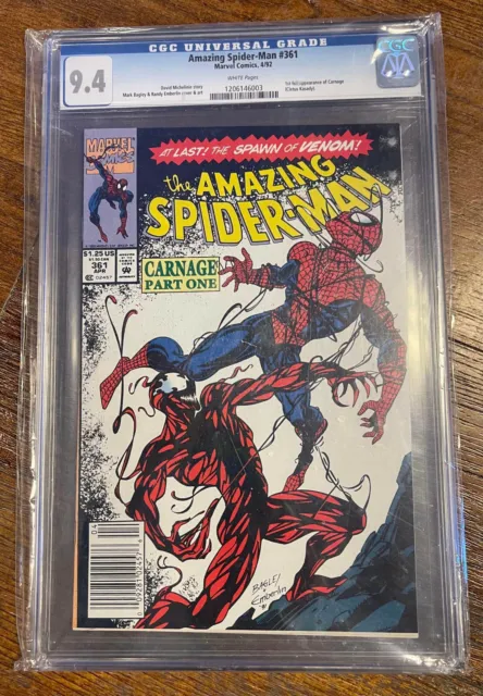 The Amazing Spider-Man #361 CGC 9.4 Newsstand First Carnage Appearance 1st App