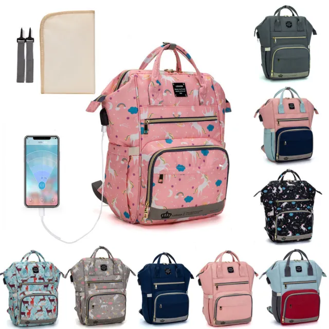 LEQUEEN Baby Diaper Bag Mummy Nappy 15 Pockets 20L Large Capacity Backpack USB