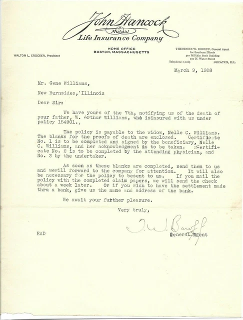 John Hancock Life Insurance Company, 1938 Letterhead, Boston Massachusetts