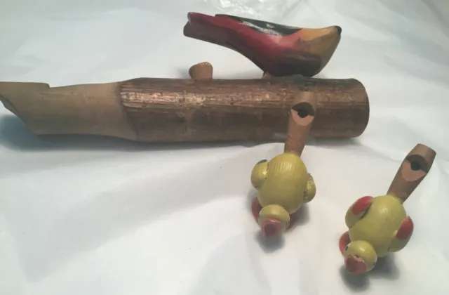 Vintage whistle Wooden  and Hand Carved Bird Whistles,  Made in Switzerland