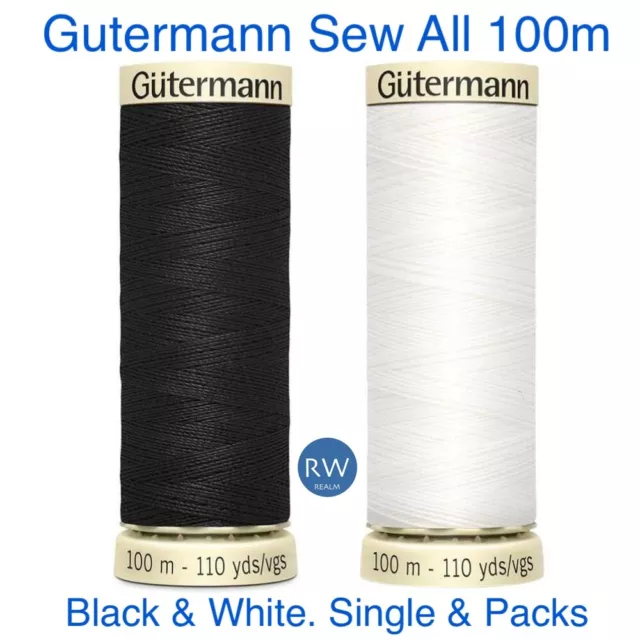 Gutermann Sew All Sewing Thread 100m 100% Polyester Black and white thread