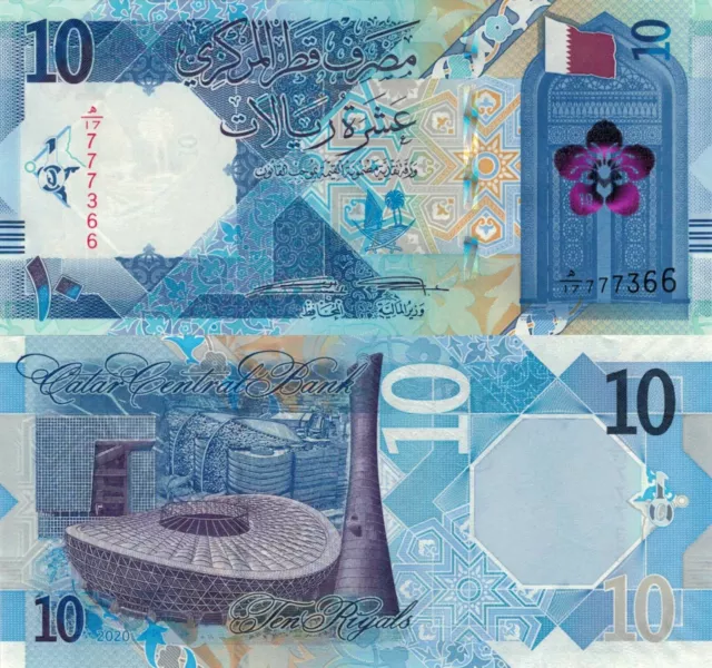 Qatar 10 Riyal (2020) - Qatar Flag/Stadium/Torch Tower, New (p-32) UNC