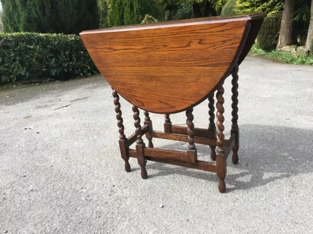 Antique Solid Oak Barley Twist Drop Leaf Gate Leg Sofa Table Oval Wooden .