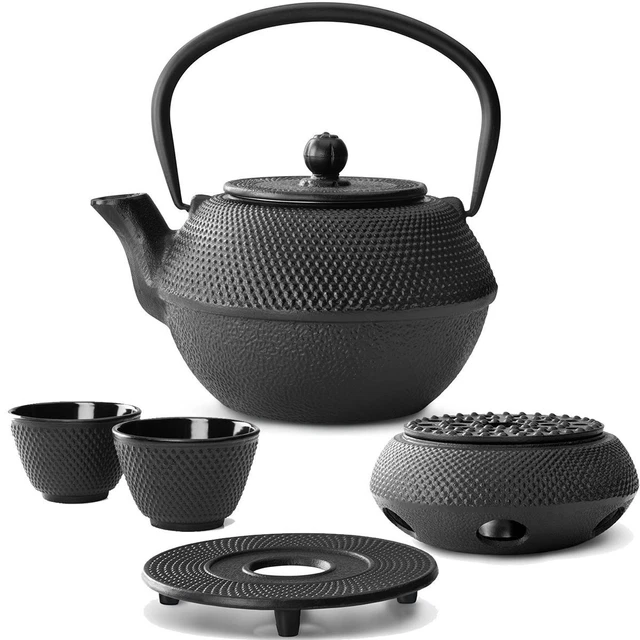 Asia Tee Set Teekanne Teesieb 2 Becher Stövchen Untersetzer Gußeisen 1,1 L