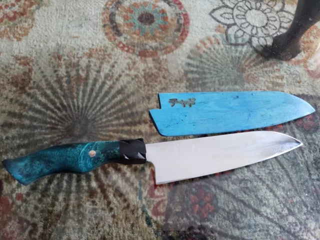 6-3/4 Inch HAP40 Chef's Knife With A Twisted Buffalo Horn Ferrule And Blue Dyed