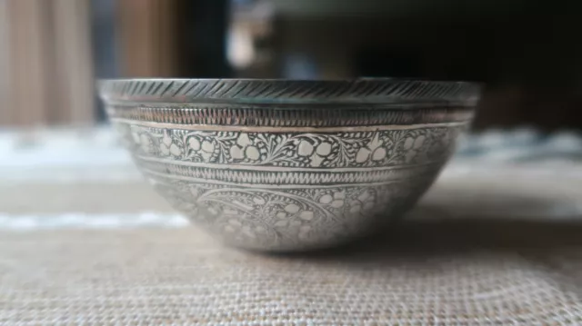 Antique Islamic Damascus Persian Mamluk Arabic Silver Offering Bowl 4.75"