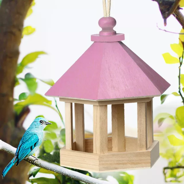 Bird Feeder Wooden House Feeding Garden Container Holder Gazebo Shape