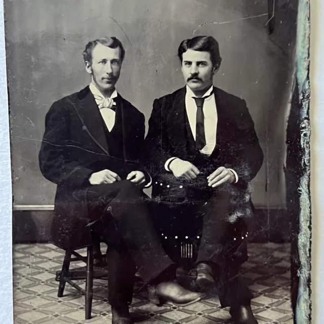 Antique Tintype Photograph Handsome Men Great Hair Suits & Ties