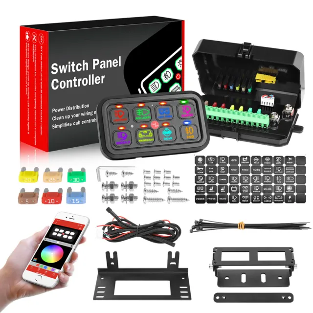 8 Gang RGB Switch Panel Toggle LED Light Bar Electronic Relay System Boat Marine