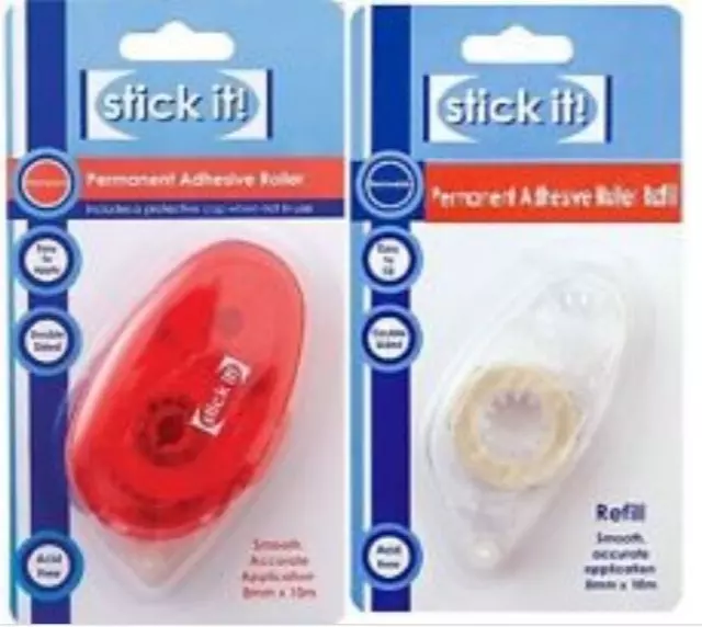 Stick It Removable Adhesive Glue Roller - Double Sided Tape Runner Refill