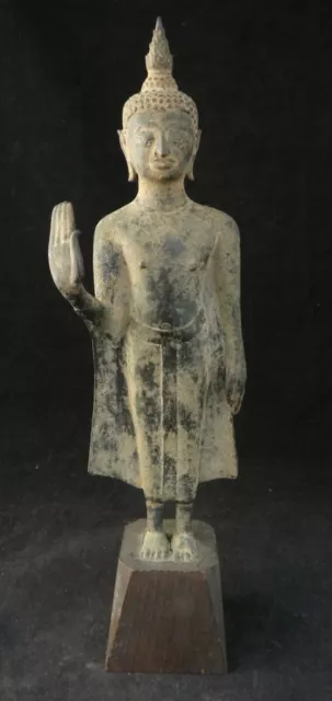 Ancient Ayutthaya Thai Bronze Standing Buddha – c. 14th/16th c.  9 ¼” tall.
