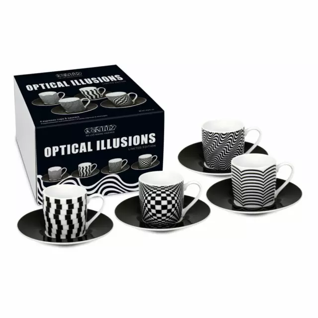 Könitz Espressotassen 4er Set Optical Illusions, Becher, Porzellan, Weiß, 85 ml