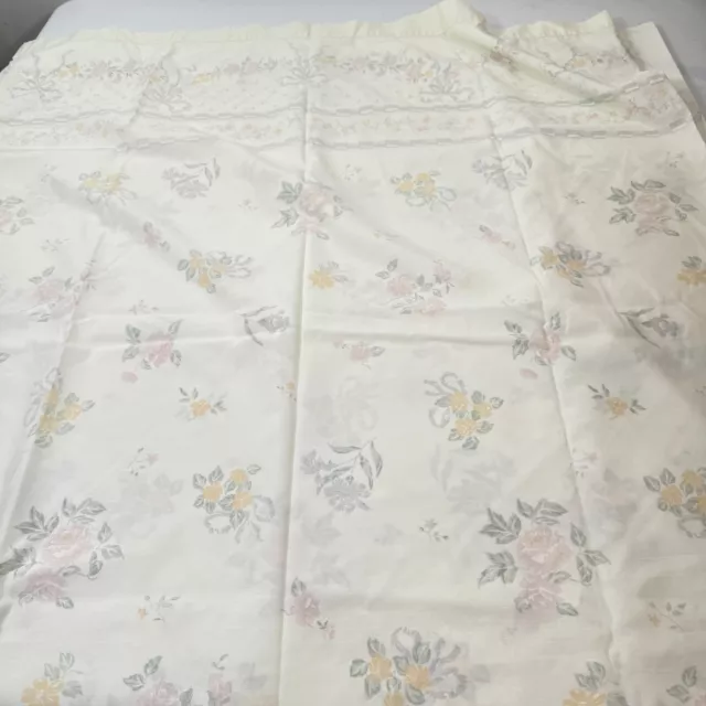 vtg cannon queen flat sheet cotton blend yellow pink floral no iron percale