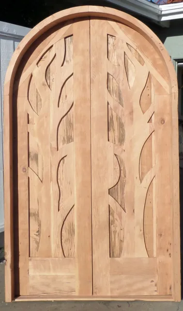 Rustic reclaimed lumber arched double door solid wood hand carved pre hung 2