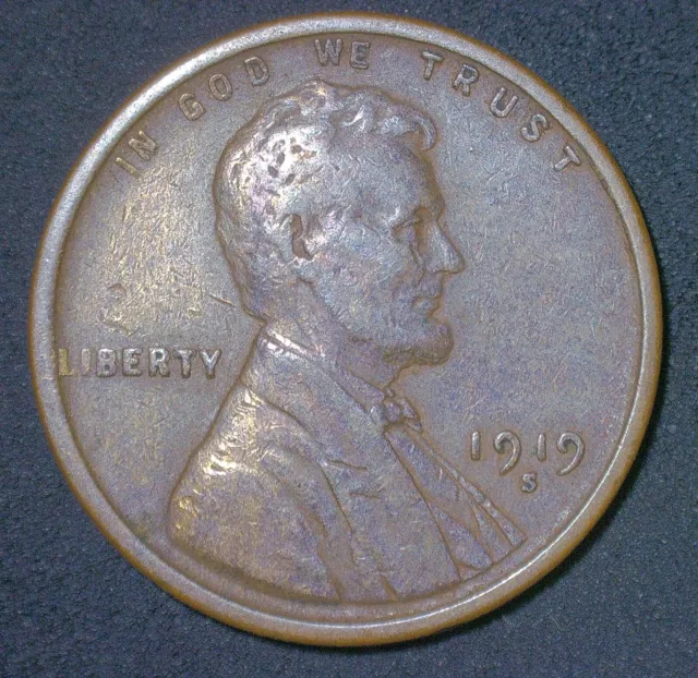 1919 S Lincoln Wheat Penny Cent US Coin 1c