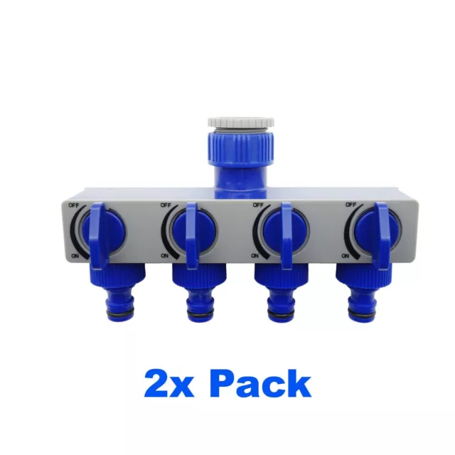 2 Pack Aqua Systems 4 Way Tap Adaptor Outlet/ 3/4" & 1" Tap outlets/Hose Connect