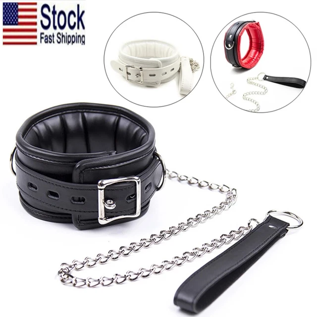 Collier De Cou En Cuir Rembourré Avec Laisse Chaîne – Jeu De Rôle BDSM