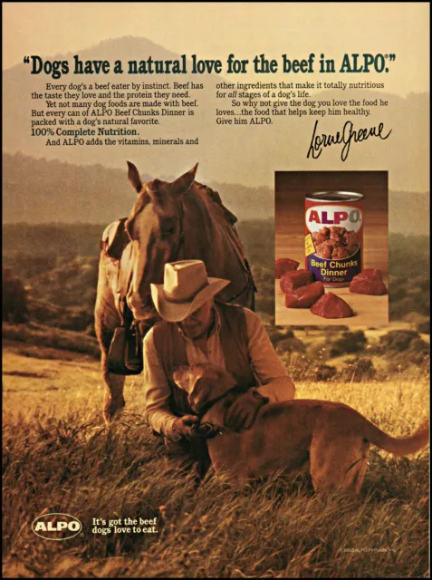 1984 Lorne Greene Bonanza dog horse Alpo dog food retro photo print ad ads14