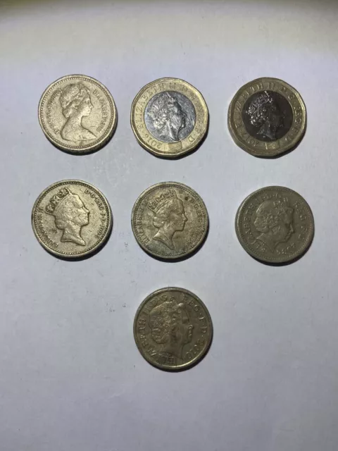 One Pound Coin Job Lot Rare £1 x7 Coins Mix Dates.