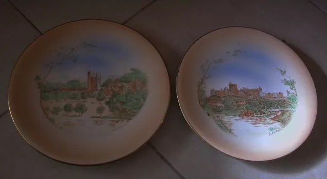 A PAIR OF PLATES SHOWING BALMORAL & WINDSOR CASTLES BY S.F &Co STOKE ON TRENT