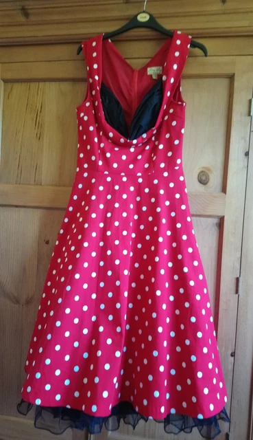 Lindy Bop 50s size 10 red& white pokadot full skirted dress & petty coat.