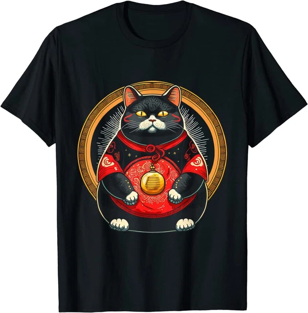 NEW LIMITED Funny Fat Cute Cat Japanese Samurai Sumo Animal Art T-Shirt