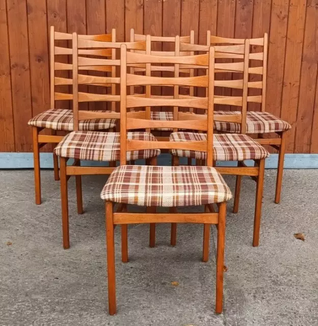 6x Esszimmerstühle Vintage Designer Stuhl Holz 60er Sprossenstuhl Danish 60s B