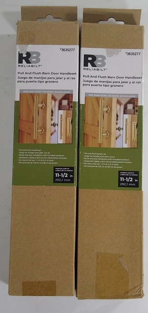 2x Reliabilt Pull and Flush Barn Door Handleset 11.5" Soft Gold Finish