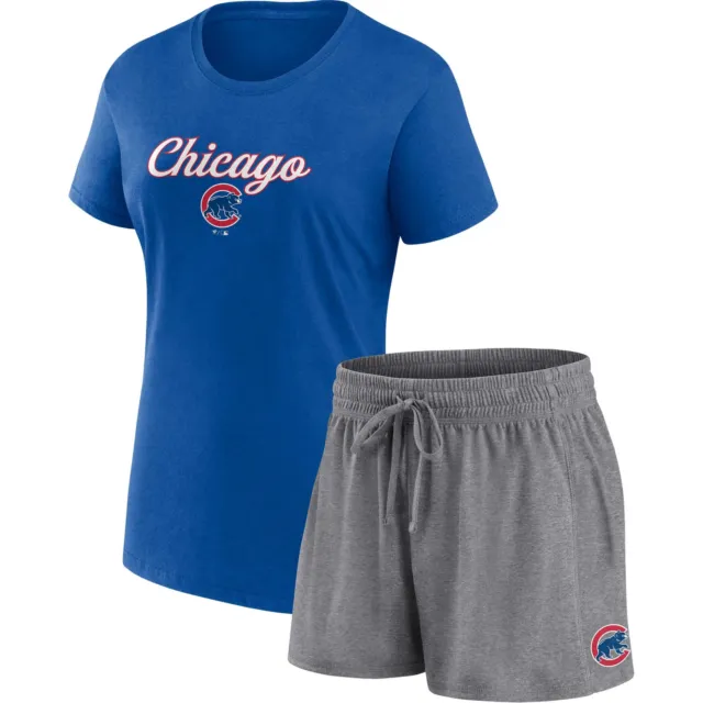 Women's Fanatics Branded Royal/Gray Chicago Cubs Script T-Shirt & Shorts Combo