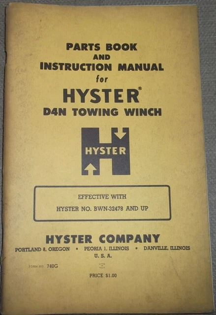 Hyster D4N Traino Manovella Parti Libro & Istruttivo Manuale S/N BWN-32478-UP