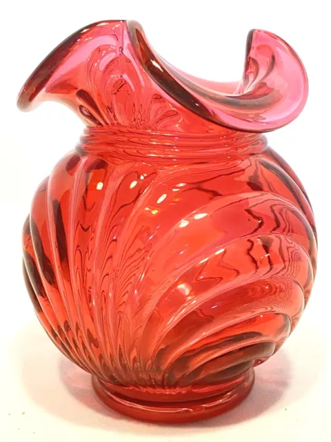 Vintage Fenton  Cranberry Glass Ruffle Edge Vase