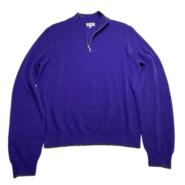 Neiman Marcus Cashmere Pique 1/4 Zip Sweater Large Purple Pullover Mens