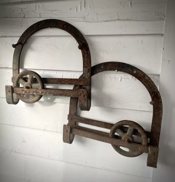 Vintage Metal Sliding Barn Door Rollers Antique Horseshoe Shape Hardware x2