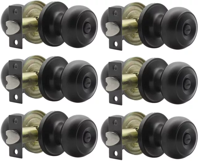 6 Pack Probrico Matte Black Privacy Door Knobs Keyless for Bedroom and Bathroom