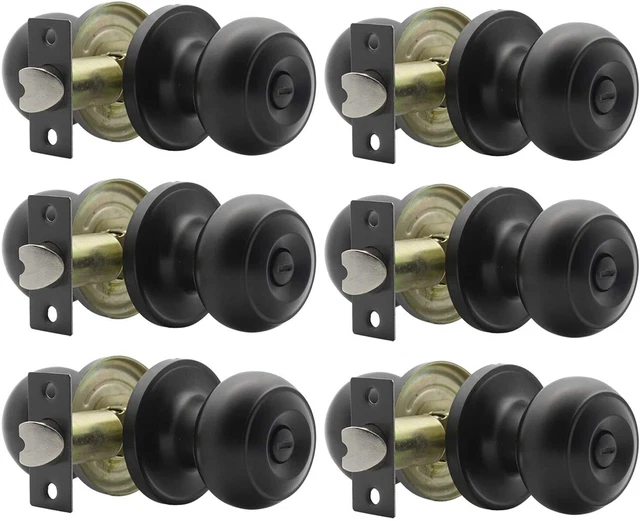 6 Pack Probrico Matte Black Privacy Door Knobs Keyless for Bedroom and Bathroom