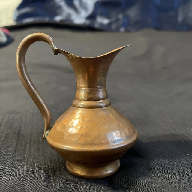 Vintage Decorative Copper Vase W/ Handle 3” Tall Made In Israel