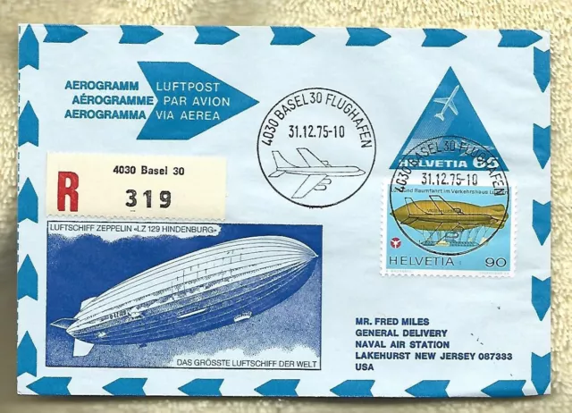 Aerogramm "Luftschiff Hindenburg" 1975 Basel / Lakehurst  Brief  Zeppelin