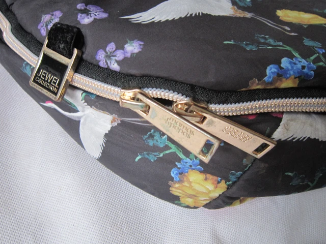 Mamas & Papas black footmuff. Oriental bird. Jewel collection. Rose gold zips