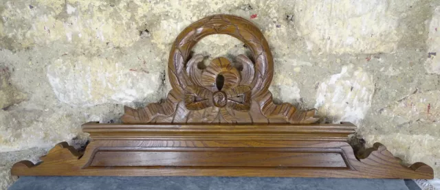 32"  Antique French Hand Carved Wood Solid Chesnut Pediment - Crown