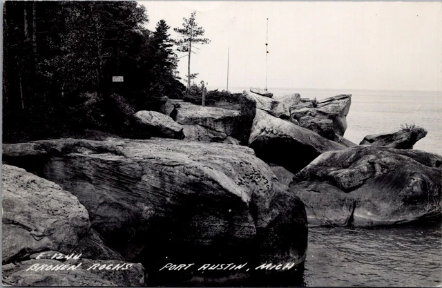 1949, Broken Rocks, PORT AUSTIN, Michigan Real Photo Postcard
