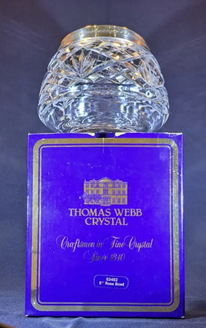 Vintage Thomas Webb Windsor Pattern Crystal Rose Bowl in original box c1980's