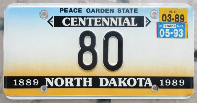 NORTH DAKOTA License Plate 1989 1993 2-Digit Low Number 80