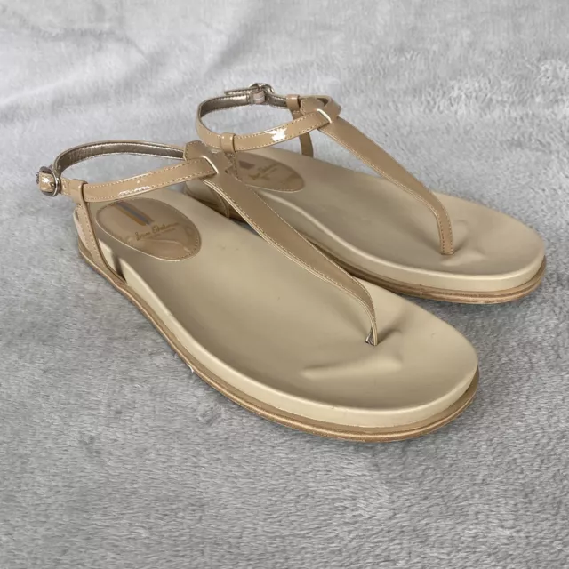 Sam Edelman Naomi Women's Thong Sandals Size 9.5 Beige Patent Leather Flat NEW