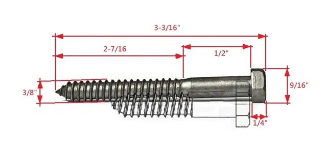 3/8" x 3" Hex Head Lag Bolt Screw Military Grade, Machined Hardened Steel Choose