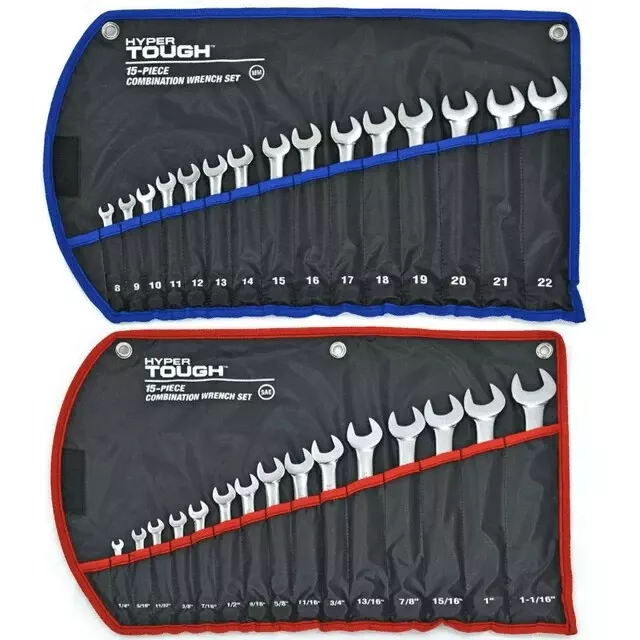 Hyper Tough 30-Piece Metric and SAE Combination Wrench Set